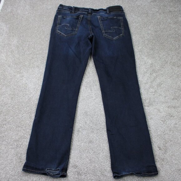 Silver Jeans Zac Mens 36x34 Blue 5-Pocket Cotton Stretch Straight Leg Grunge - Picture 7 of 14